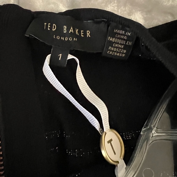 NWT TED BAKER SIMONA BLACK LUREX STRIPED BOW DETAIL DRESS SIZE TB 1 - Picture 8 of 13